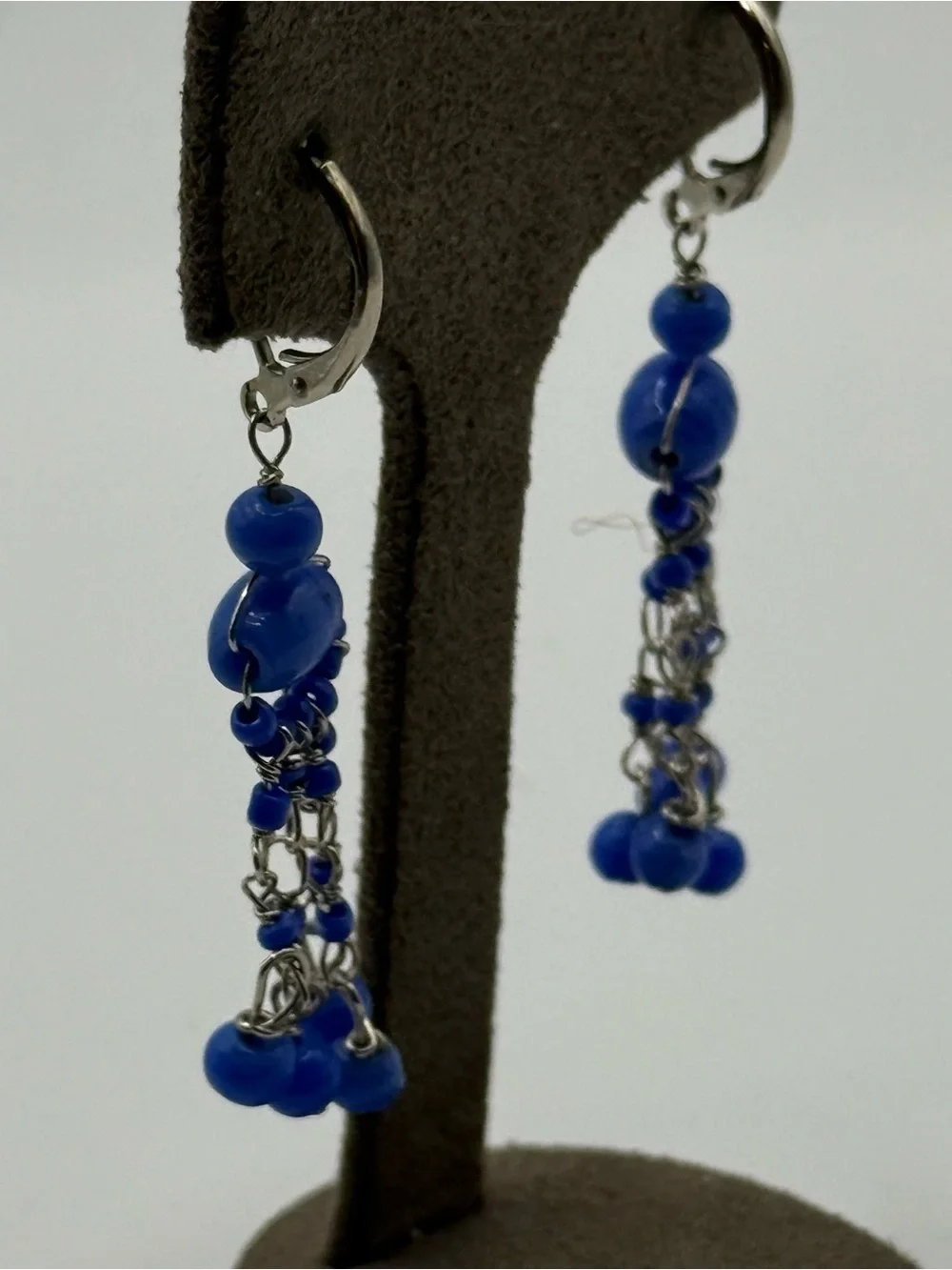 Blue glass Beaded Dangle Earrings